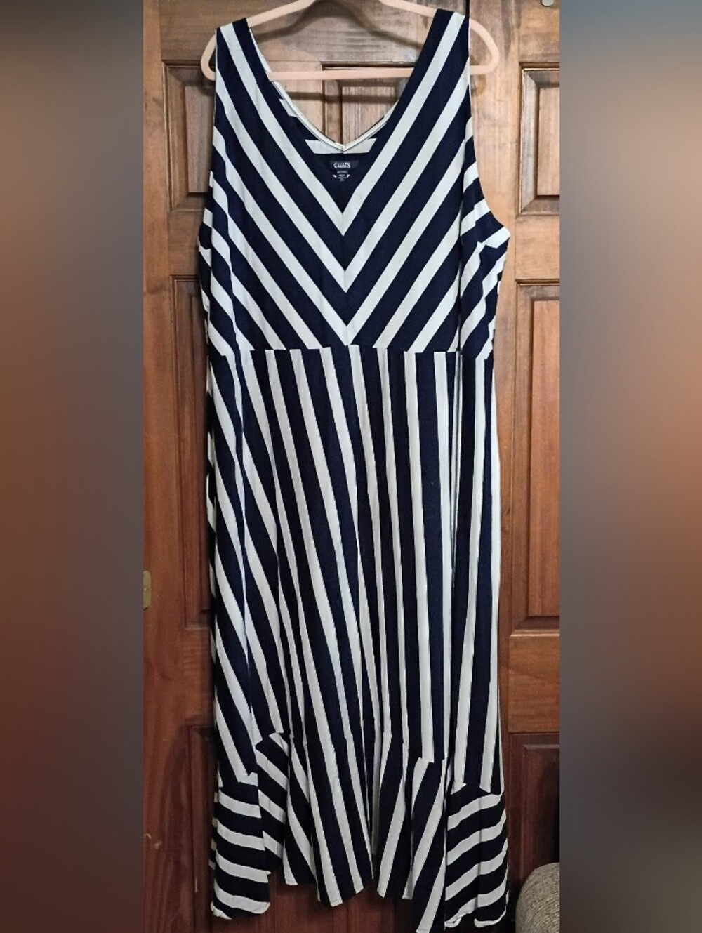 Chaps Navy and White Striped Maxi Dress